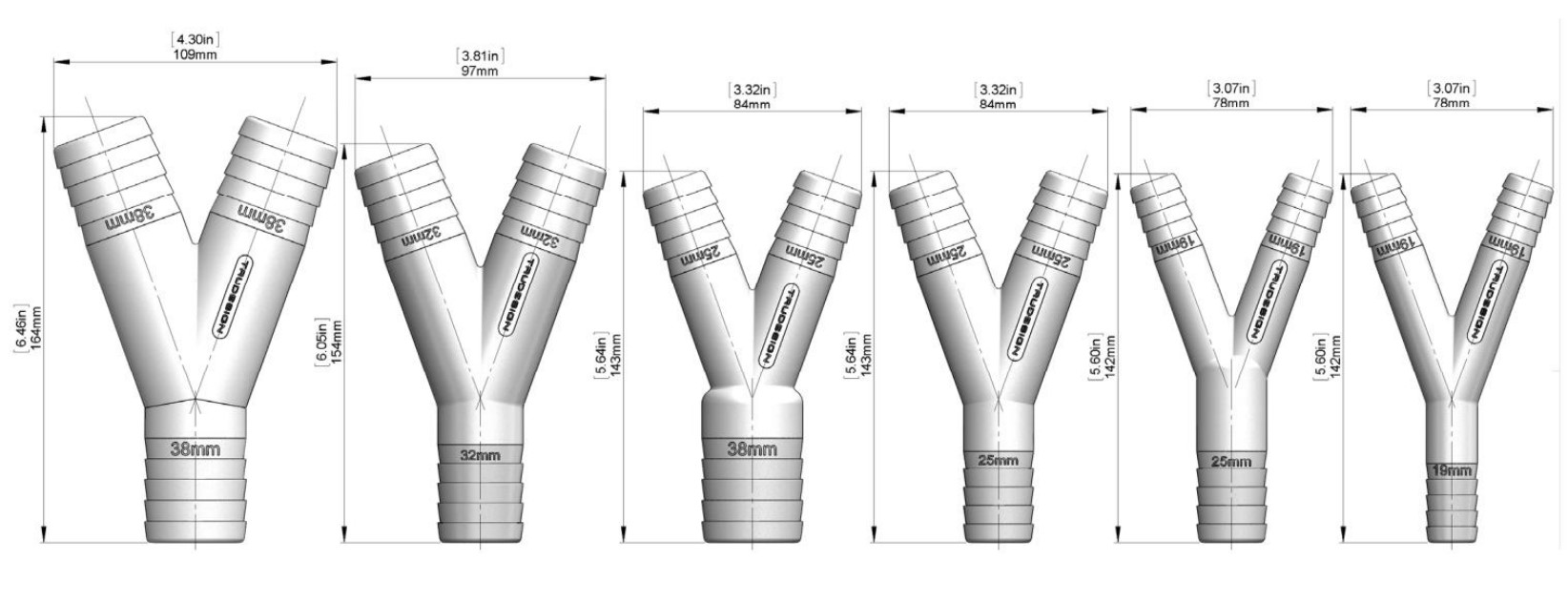Dimensions gamme raccord Y TRUDESIGN 